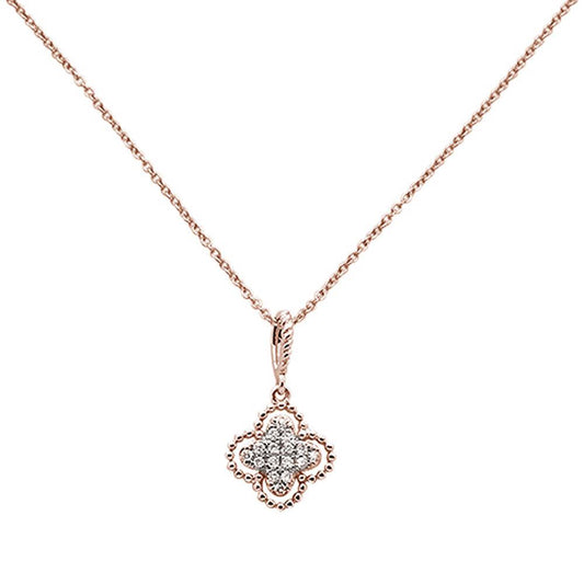 Muse Jewelry .09ct 14k Rose Gold Antique Flower Diamond Pendant 18" Long Chain