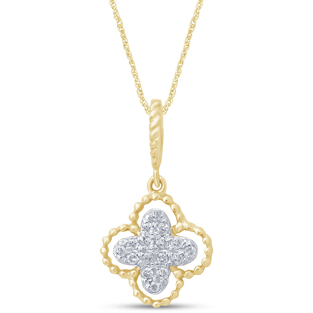 Muse Jewelry .08ct 14k Yellow Gold Antique Flower Diamond Pendant Necklace 18" Long Chain