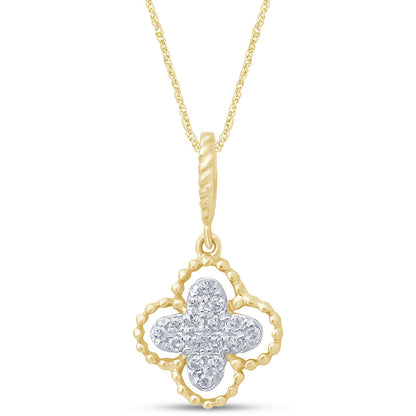 Muse Jewelry .08ct 14k Yellow Gold Antique Flower Diamond Pendant Necklace 18" Long Chain