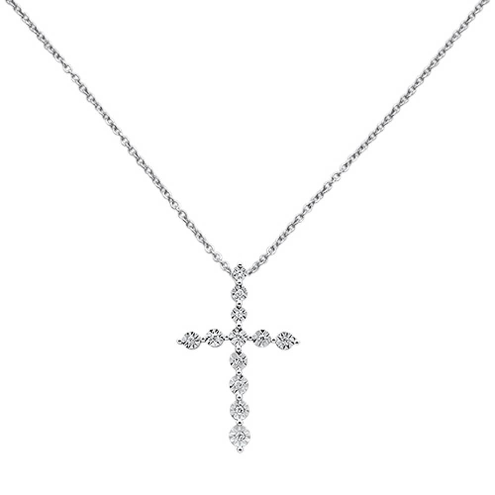 Muse Jewelry .09ct 14k White Gold Diamond Cross Pendant Necklace 18" Long