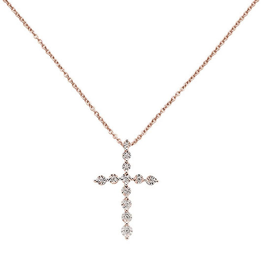 Muse Jewelry .08ct 14k Rose Gold Diamond Cross Pendant Necklace 18" Long