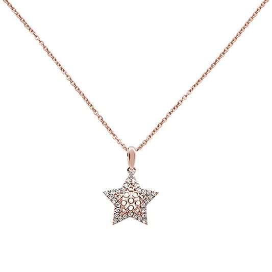 Muse Jewelry .17ct 14k Rose Gold Diamond Filigree Star Pendant Necklace 18" Long