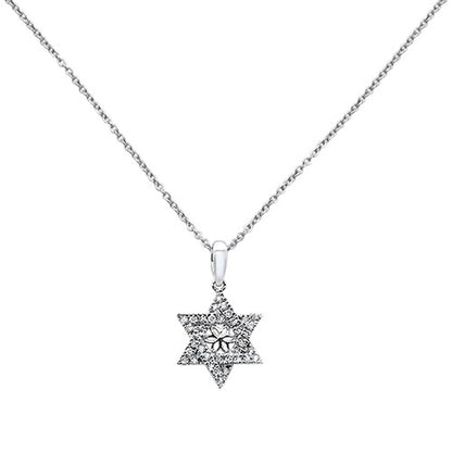 Muse Jewelry .14ct 14k White Gold Diamond Jewish Star of David Pendant Necklace 18" Long