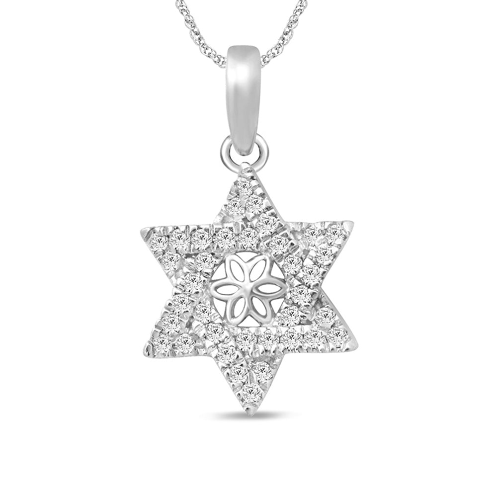 Muse Jewelry .14ct 14k White Gold Diamond Jewish Star of David Pendant Necklace 18" Long