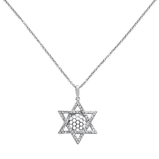 Muse Jewelry .24ct 14k White Gold Diamond Jewish Star of David Pendant Necklace 18" Long