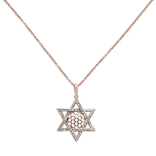 Muse Jewelry .26ct 14k Rose Gold Diamond Jewish Star Pendant Necklace 18" Long