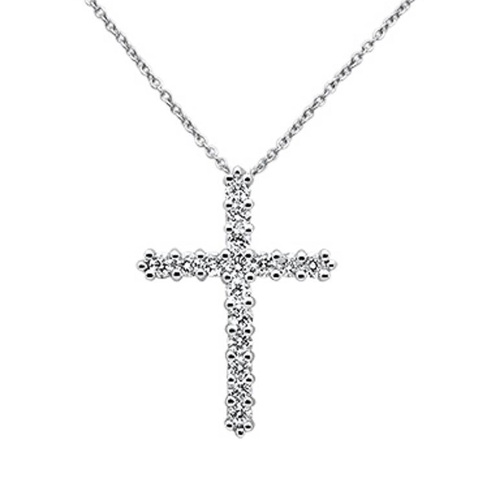 Muse Jewelry .98ct 14k White Gold Diamond Cross Pendant Necklace 18" Long