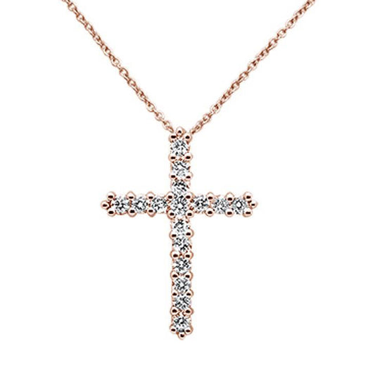 Muse Jewelry .99cts 14k Rose Gold Diamond Cross Pendant Necklace 18" Long