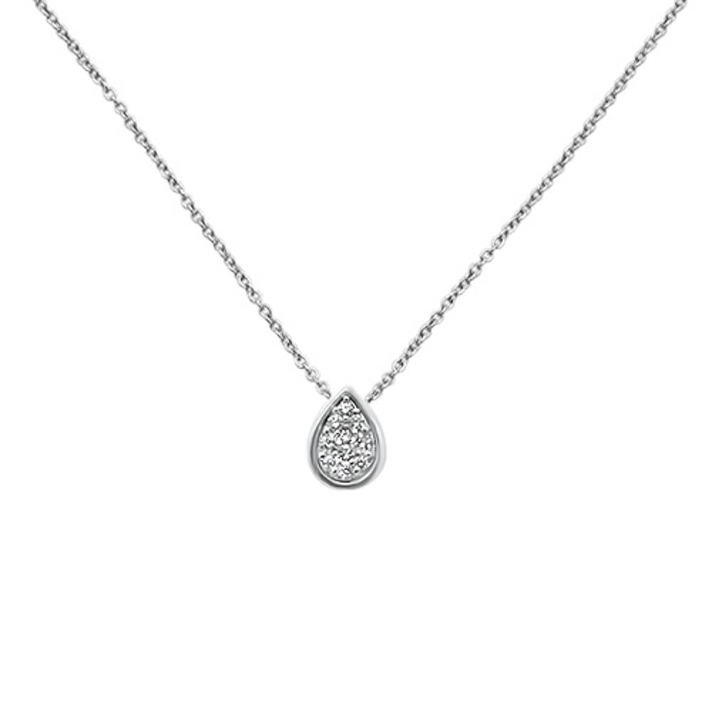 Muse Jewelry .16ct 14k White Gold Diamond Pear Solitaire Pendant Necklace 18" Long