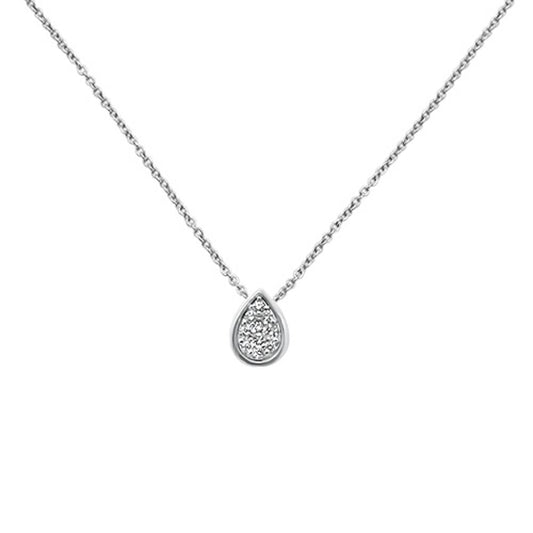 Muse Jewelry .16ct 14k White Gold Diamond Pear Solitaire Pendant Necklace 18" Long