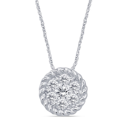 Muse Jewelry .15ct 14k White Gold Diamond Pendant Round Solitaire Necklace 18" Long