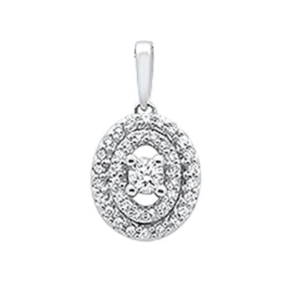 Muse Jewelry .26ct 14k White Gold Oval Diamond Solitaire Pendant Necklace 18"Long