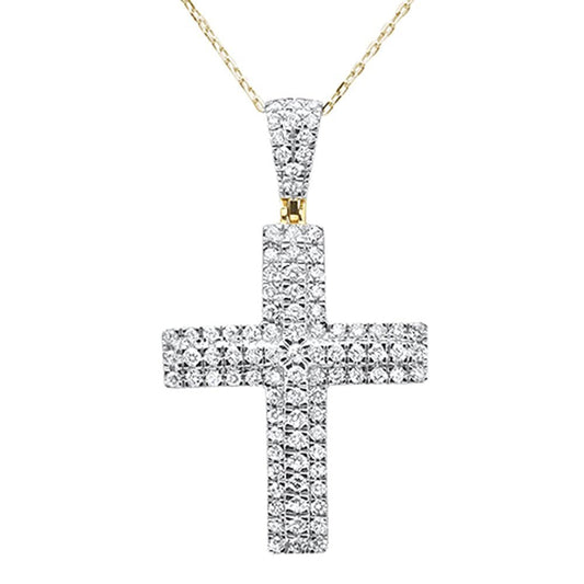 Muse Jewelry .98ct 14k Yellow Gold Diamond Micro Pave Cross Pendant Necklace 18"