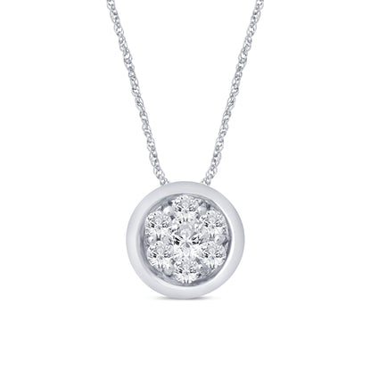 Muse Jewelry .15ct 14k White Gold Diamond Round Solitaire Pendant Necklace 18" Long