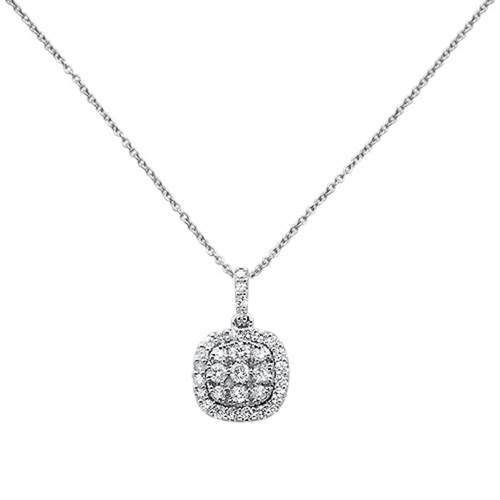 Muse Jewelry .51ct 14k White Gold Diamond Square Antique Pendant Necklace 18" Long