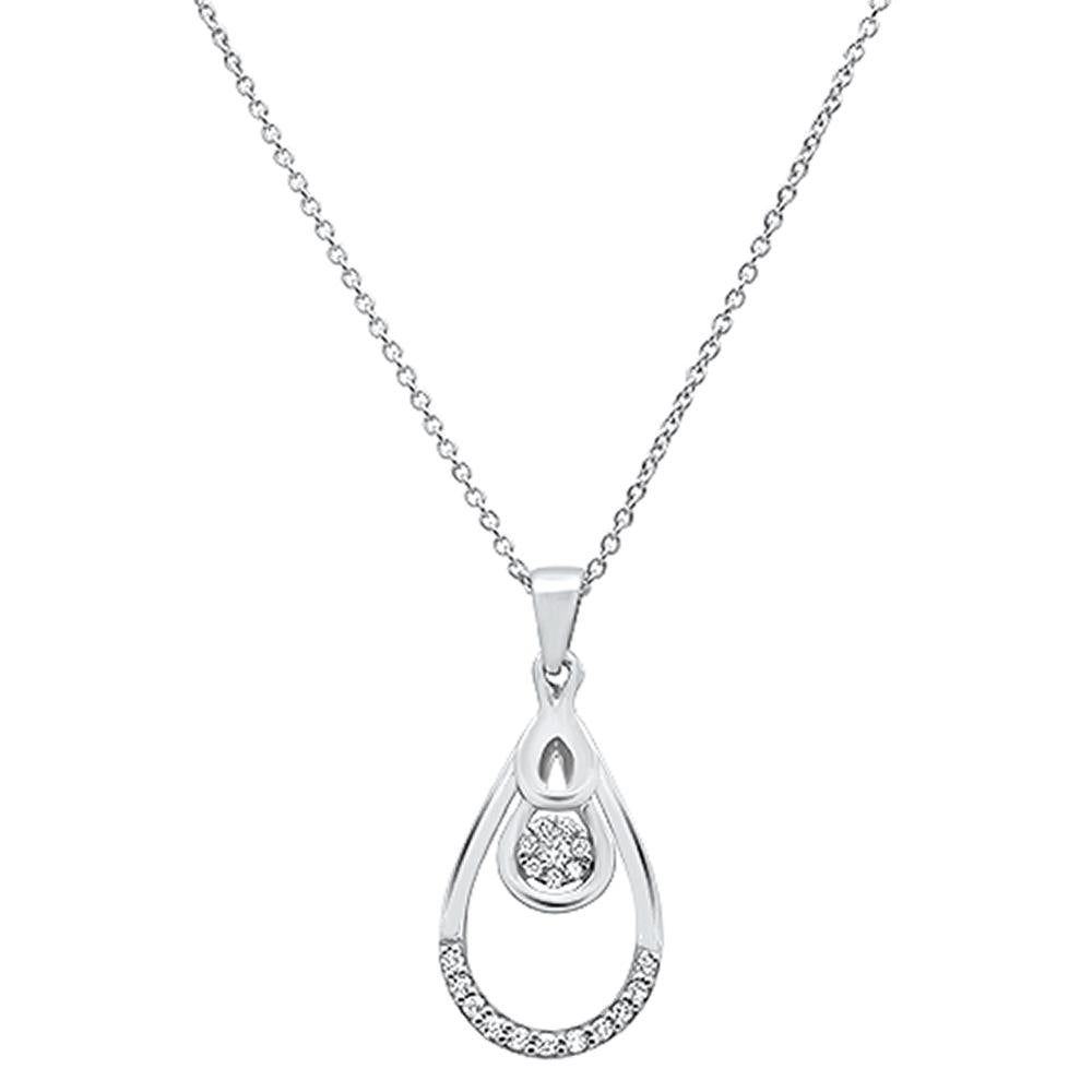 Muse Jewelry .13ct 14k White Gold Diamond Tear Drop Pear Pendant Necklace 18"Long