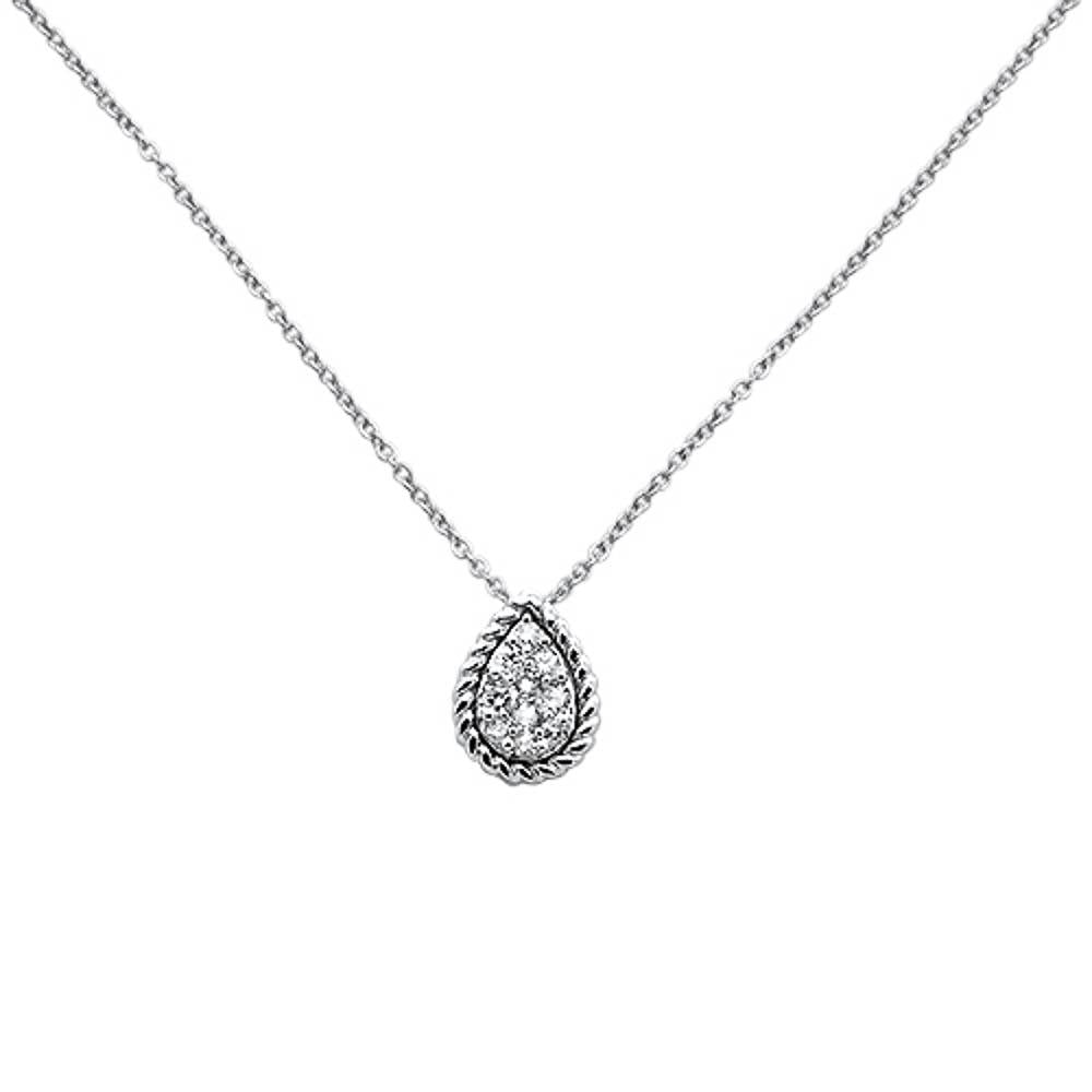 Muse Jewelry .15ct 14k White Gold Diamond Pear Solitaire Pendant Necklace 18" Long