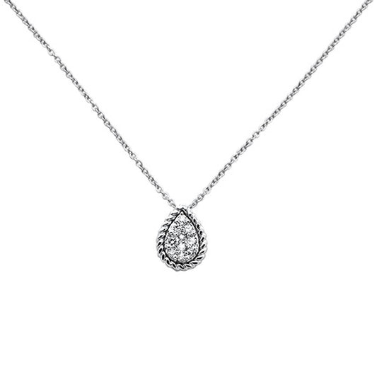 Muse Jewelry .15ct 14k White Gold Diamond Pear Solitaire Pendant Necklace 18" Long