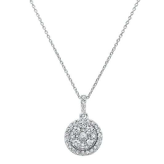 Muse Jewelry .98ct 14k White Gold Round Halo Diamond Drop Pendant Necklace 18"Long