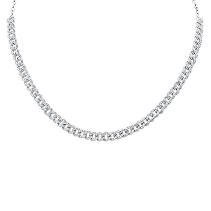 Muse Jewelry 1.39ct 14k White Gold Diamond Curb Link Statement Choker Necklace 14"