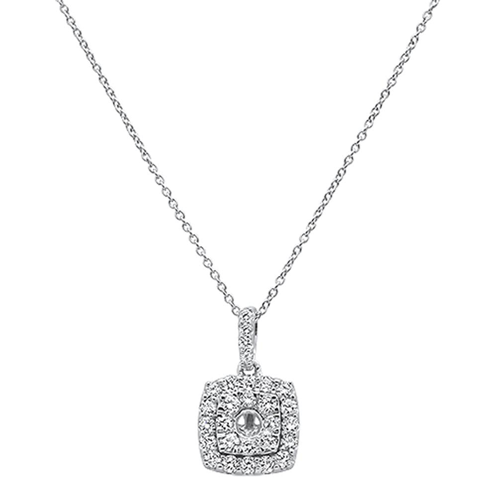 Muse Jewelry .1.04ct 14k White Gold Square Diamond Pendant Necklace 18"Long