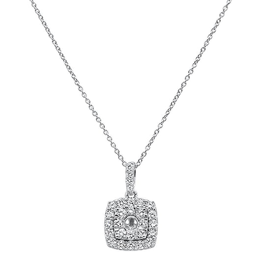 Muse Jewelry .1.04ct 14k White Gold Square Diamond Pendant Necklace 18"Long