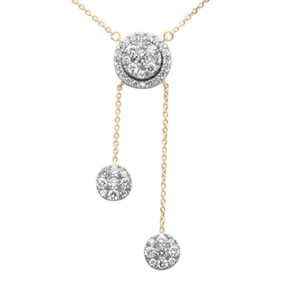 Muse Jewelry 1.04ct G SI 14K Yellow Gold Diamond Round Halo & Dangling Pendant Necklace 16" + 2" EXT