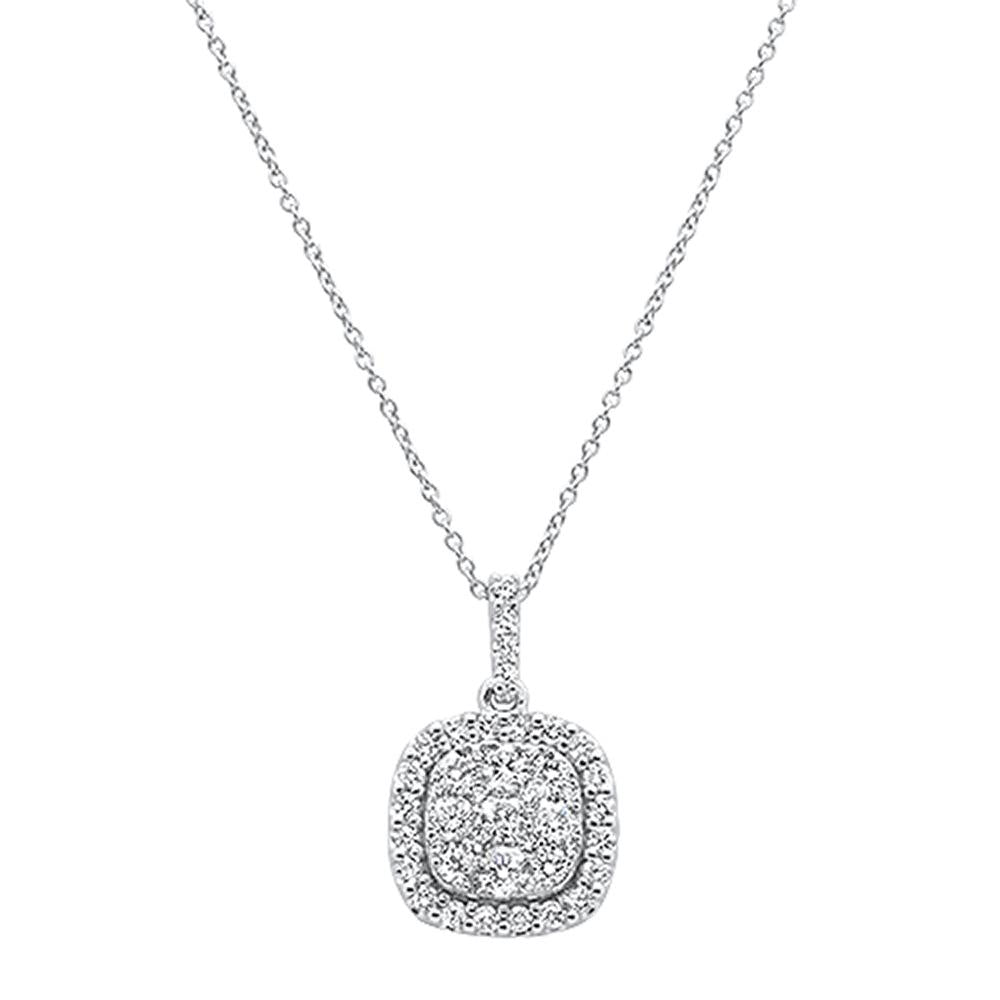 Muse Jewelry .97ct 14k White Gold Square Diamond Pendant Necklace 18"Long