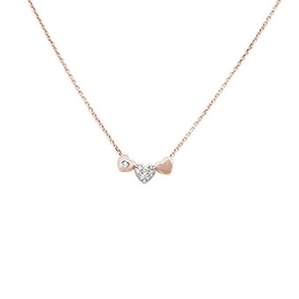 Muse Jewelry .06ct G SI 14k Rose Gold Diamond Hearts Pendant Necklace 18" Long