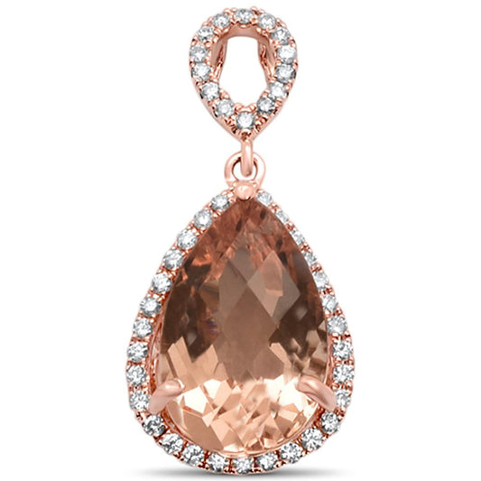 Muse Jewelry 2.46cts 14k Rose Gold Pear Shape Morganite & Diamond Designer Pendant