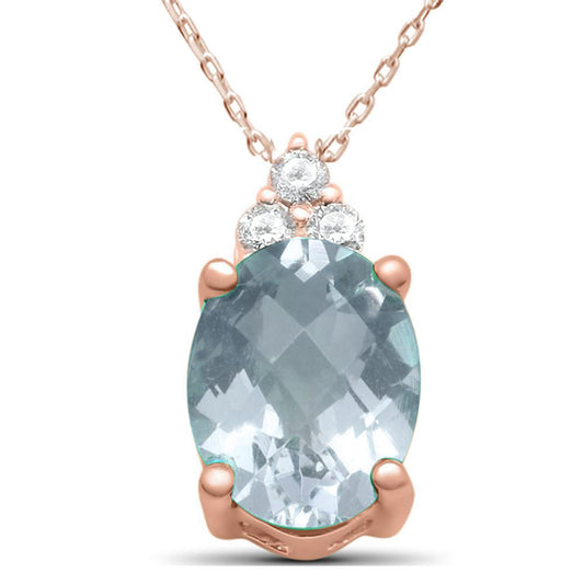 Muse Jewelry 1.50ct 10k Rose Gold Diamond & Aquamarine Gemstone Pendant Necklace 18" Long