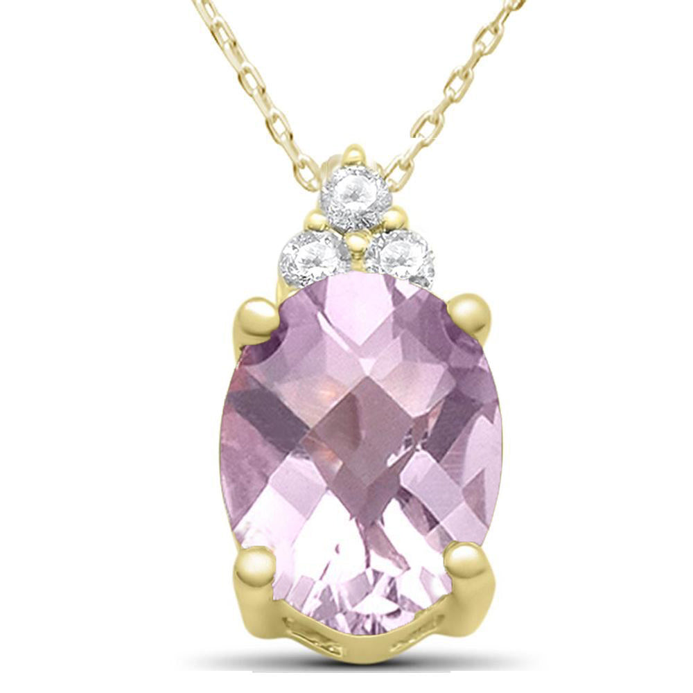 Muse Jewelry 1.64ct 10k Yellow Gold Diamond & Pink Amethyst Gemstone Pendant Necklace 18" Long