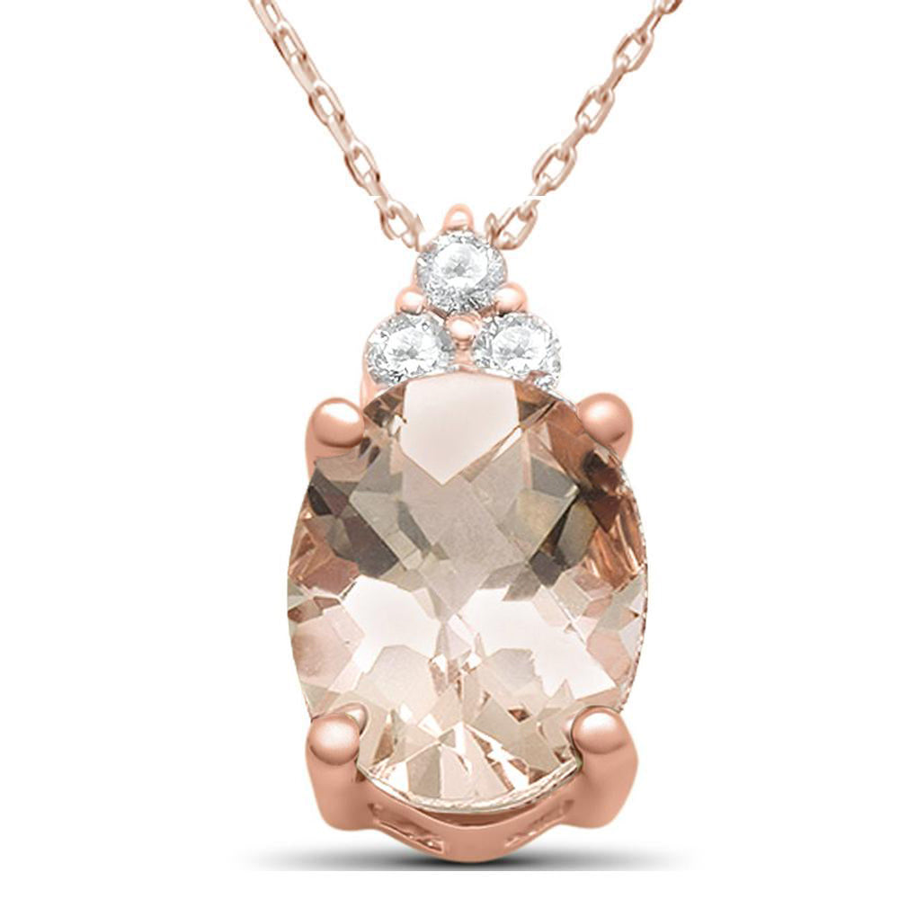 Muse Jewelry 1.59ct 10k Rose Gold Diamond & Morganite Gemstone Pendant Necklace 18" Long