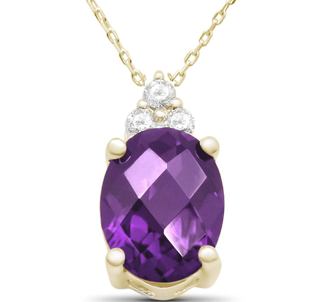 Muse Jewelry 1.75ct 10K Yellow Gold Diamond & Amethyst Gemstone Pendant Necklace 18" Long