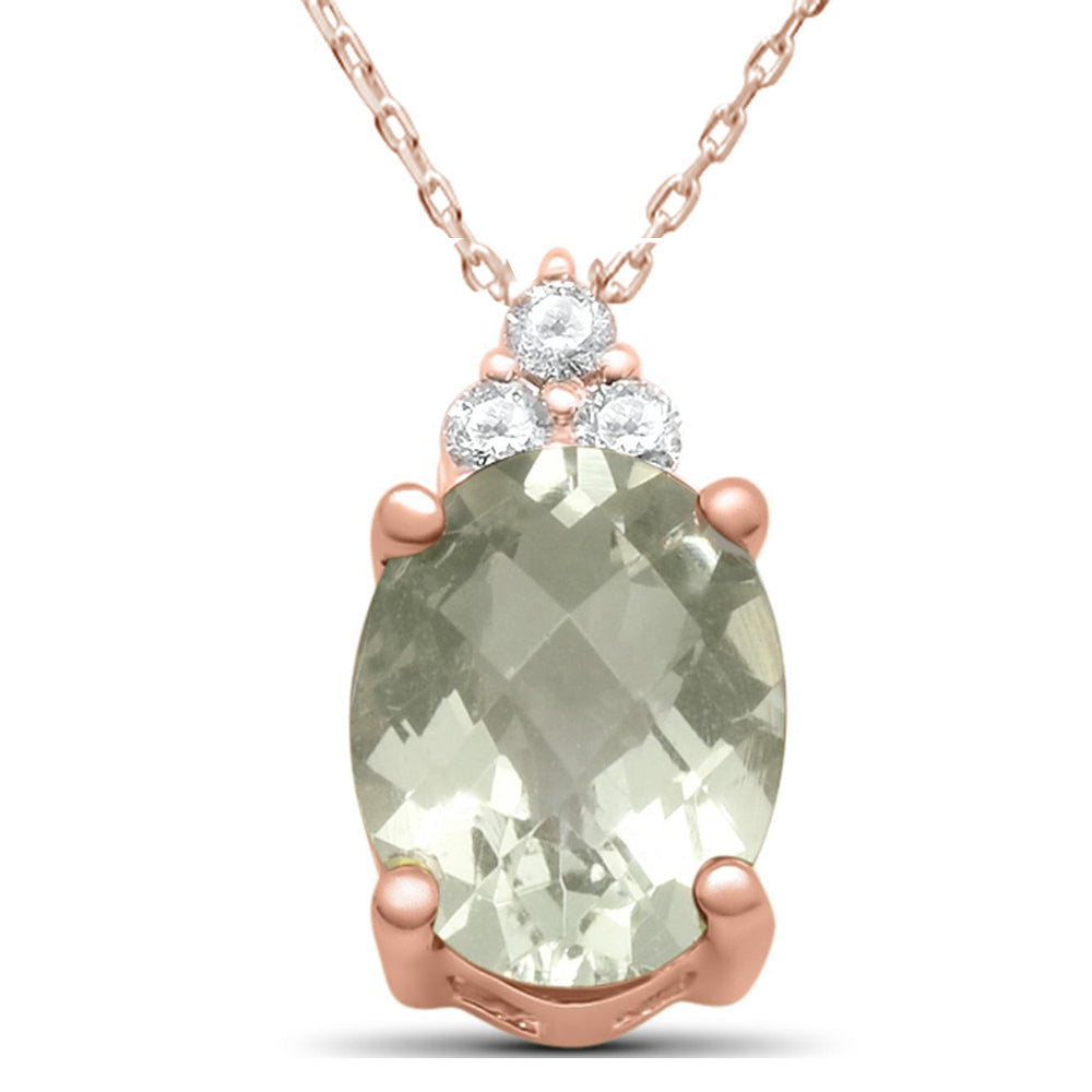 Muse Jewelry 1.91cts 10k Rose Gold Diamond & Oval Green Amethyst Pendant