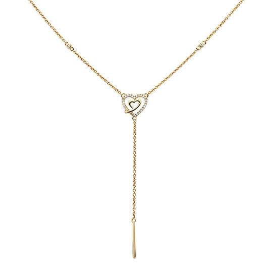 Muse Jewelry .09ct 14kt Yellow Gold Diamond Drop Heart Lariat Pendant Necklace 18"+ 2"