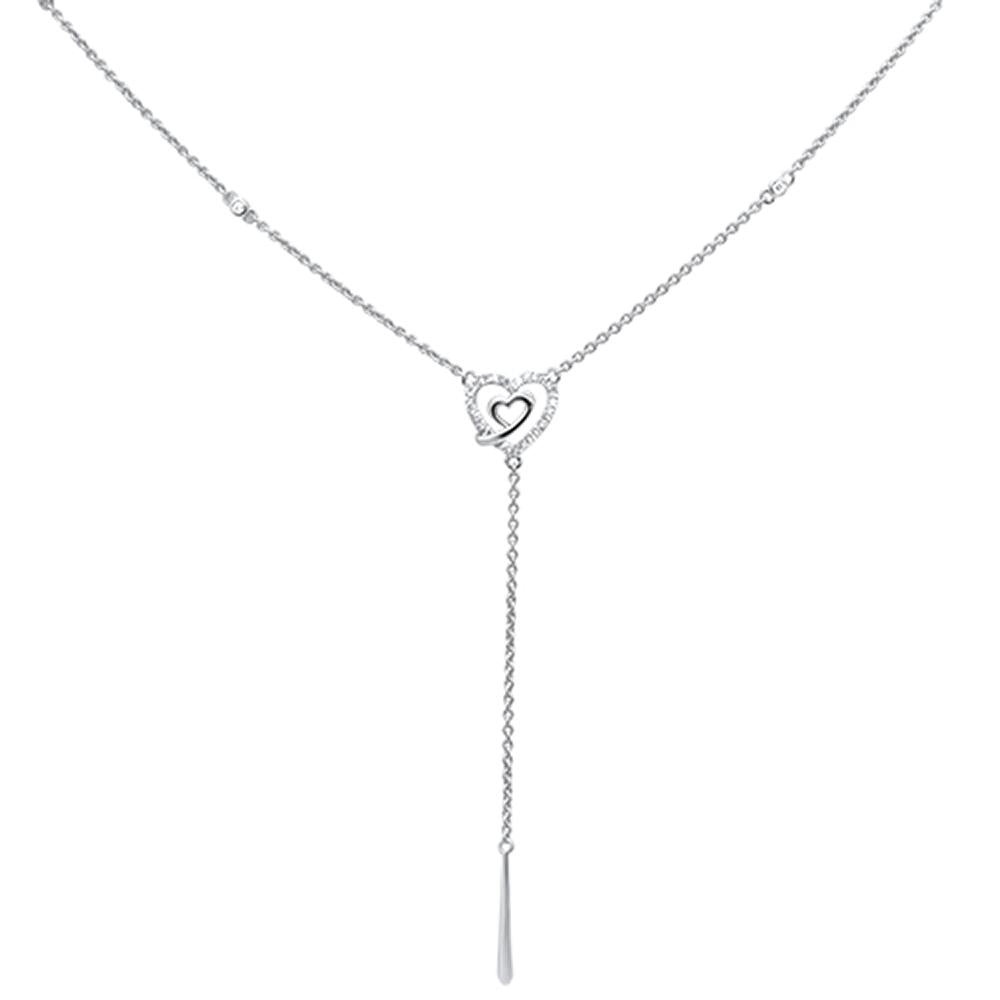 Muse Jewelry .09cts 14k White Gold Diamond Heart Lariat Drop Dangle Pendant Necklace 18"