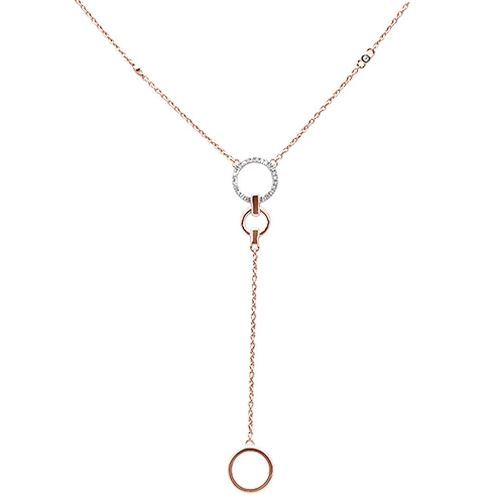 Muse Jewelry .09ct 14kt Rose Gold Diamond Drop Circle Lariat Pendant Necklace 18"+2" Ext