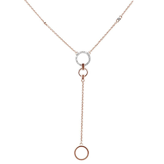 Muse Jewelry .09ct 14kt Rose Gold Diamond Drop Circle Lariat Pendant Necklace 18"+2" Ext