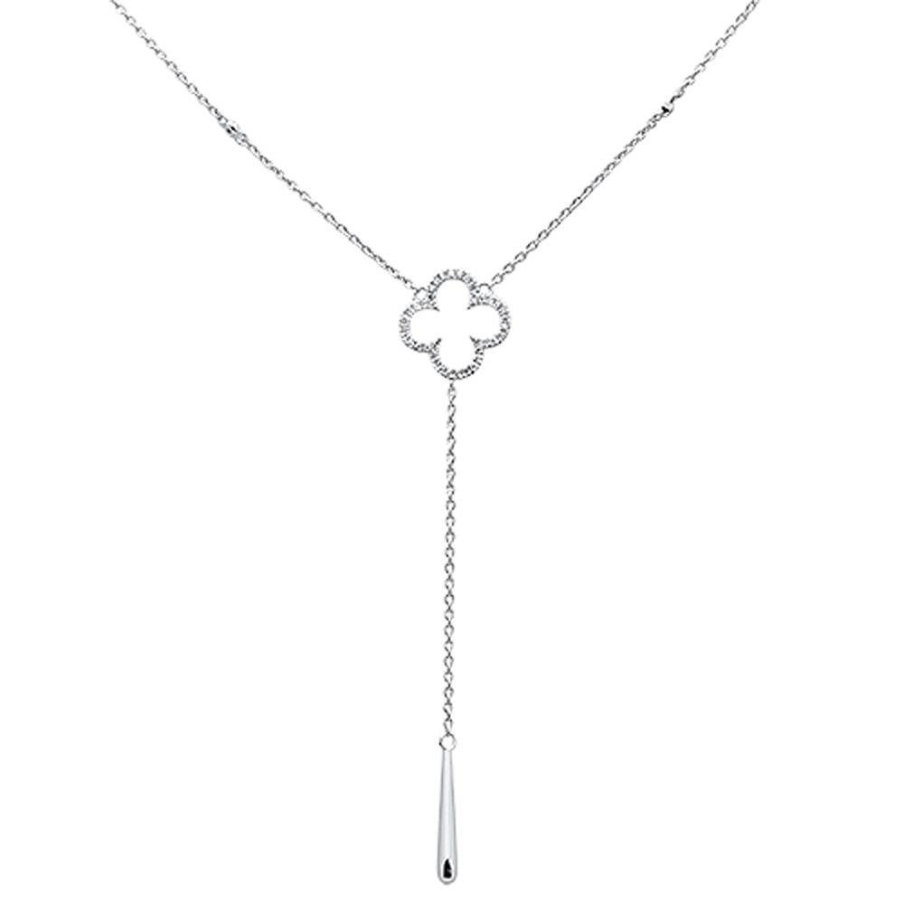 Muse Jewelry .10ct 14kt White Gold Diamond Clover Lariat Drop Pendant Necklace 18"