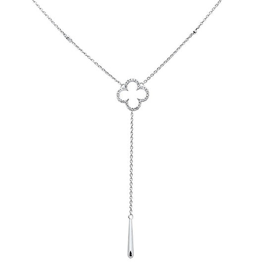 Muse Jewelry .10ct 14kt White Gold Diamond Clover Lariat Drop Pendant Necklace 18"