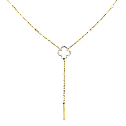 Muse Jewelry .11cts 14k Yellow Gold Diamond Flower Drop Dangle Pendant Necklace 16+2" Ext