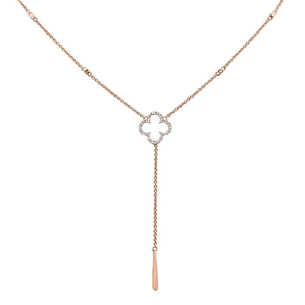 Muse Jewelry .16cts 14k Rose Gold Diamond Clover Drop Lariat Pendant Necklace 18"