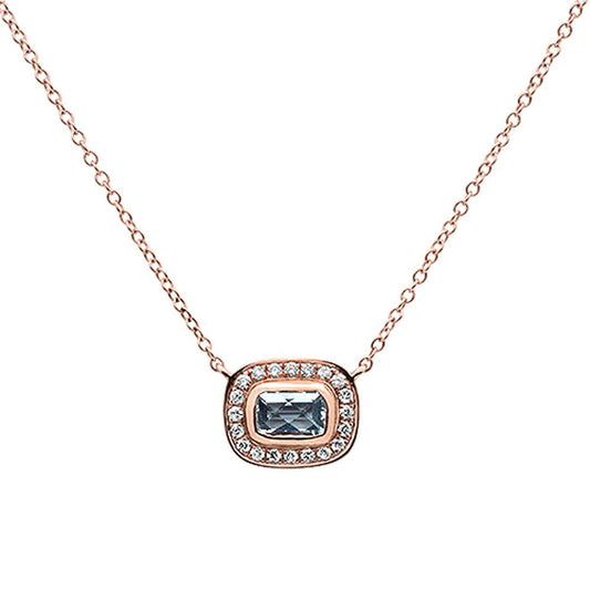 Muse Jewelry .60cts 14k Rose Gold Diamond & Aquamarine Pendant Necklace 18"