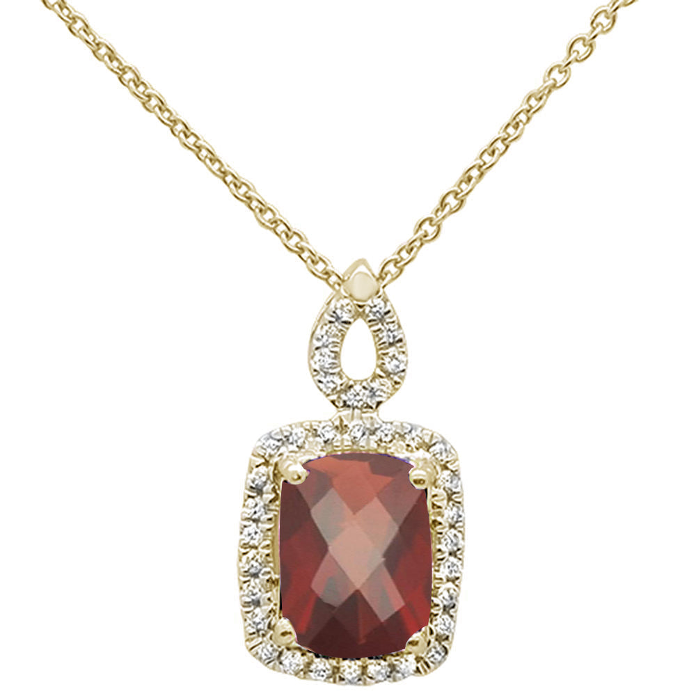 Muse Jewelry 1.47ct 10k Yellow Gold Cushion Cut Garnet & Diamond Pendant Necklace 18"