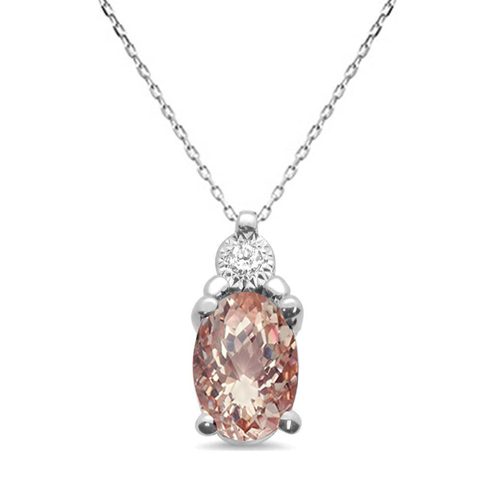 Muse Jewelry .65ct 10k White Gold Morganite & Diamond Solitaire Pendant Necklace 18"