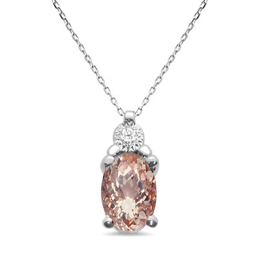 Muse Jewelry .65ct 10k White Gold Morganite & Diamond Solitaire Pendant Necklace 18"