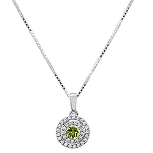 Muse Jewelry .47ct G SI 10K White Gold Diamond & Peridot Gemstone Halo Solitaire Pendant Necklace 18" Chain