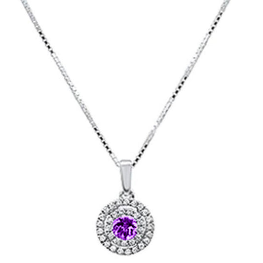 Muse Jewelry .29ct G SI 10K White Gold Diamond & Amethyst Round Solitaire Pendant 18" Chain