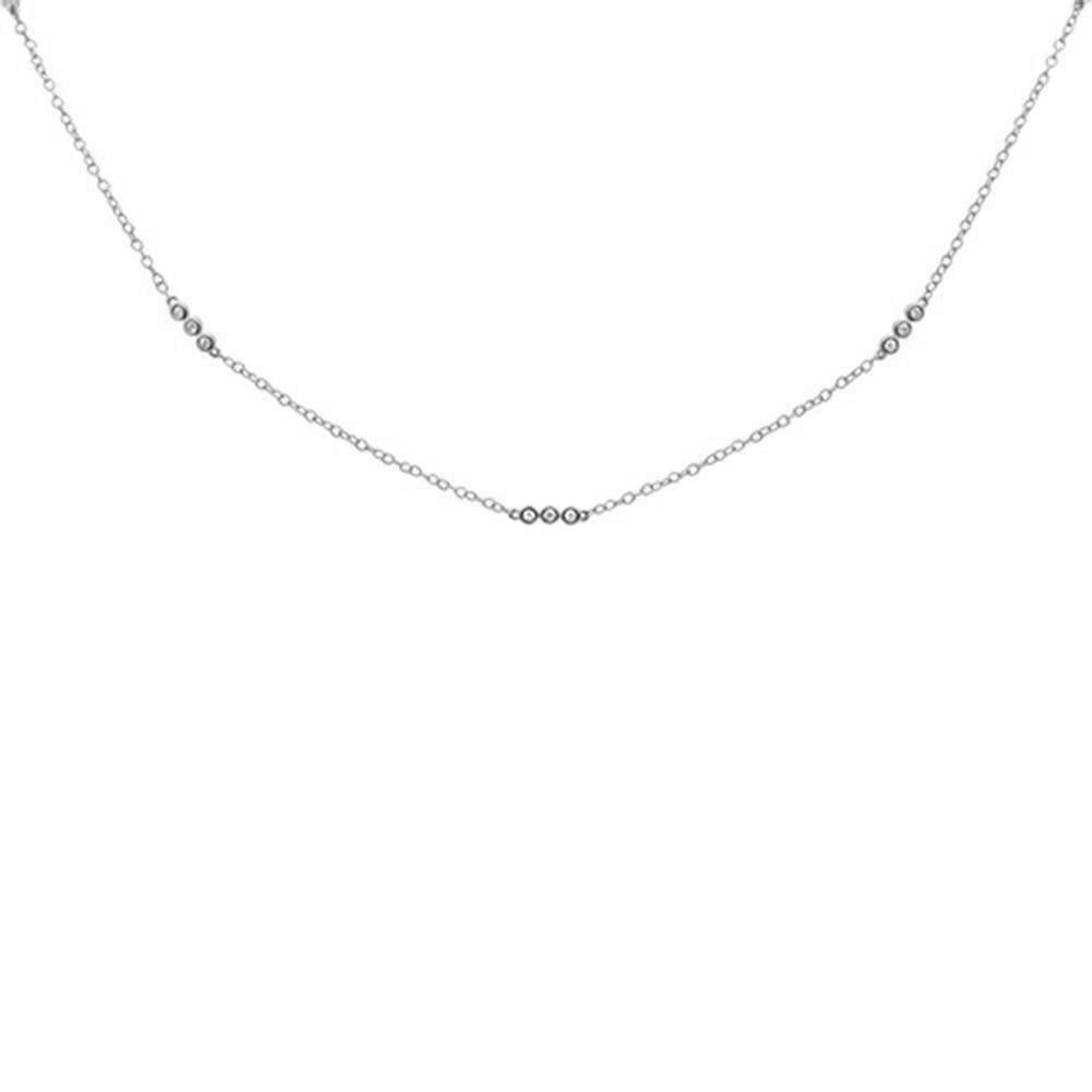 Muse Jewelry .19ct 14k White Gold Diamond 3 Bezel Station Necklace 18" Long